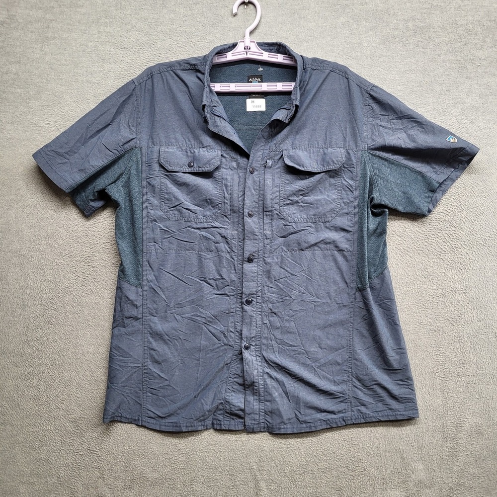 Kuhl Men Button Up Shirt Large Blue Nylon Blend Outdoor Fishing READ